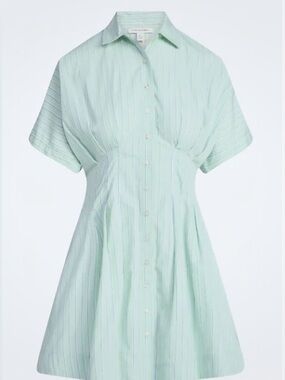 MINT GREEN STRIPED SHIRT MINI DRESS/CORSET WAIST: SIZE M